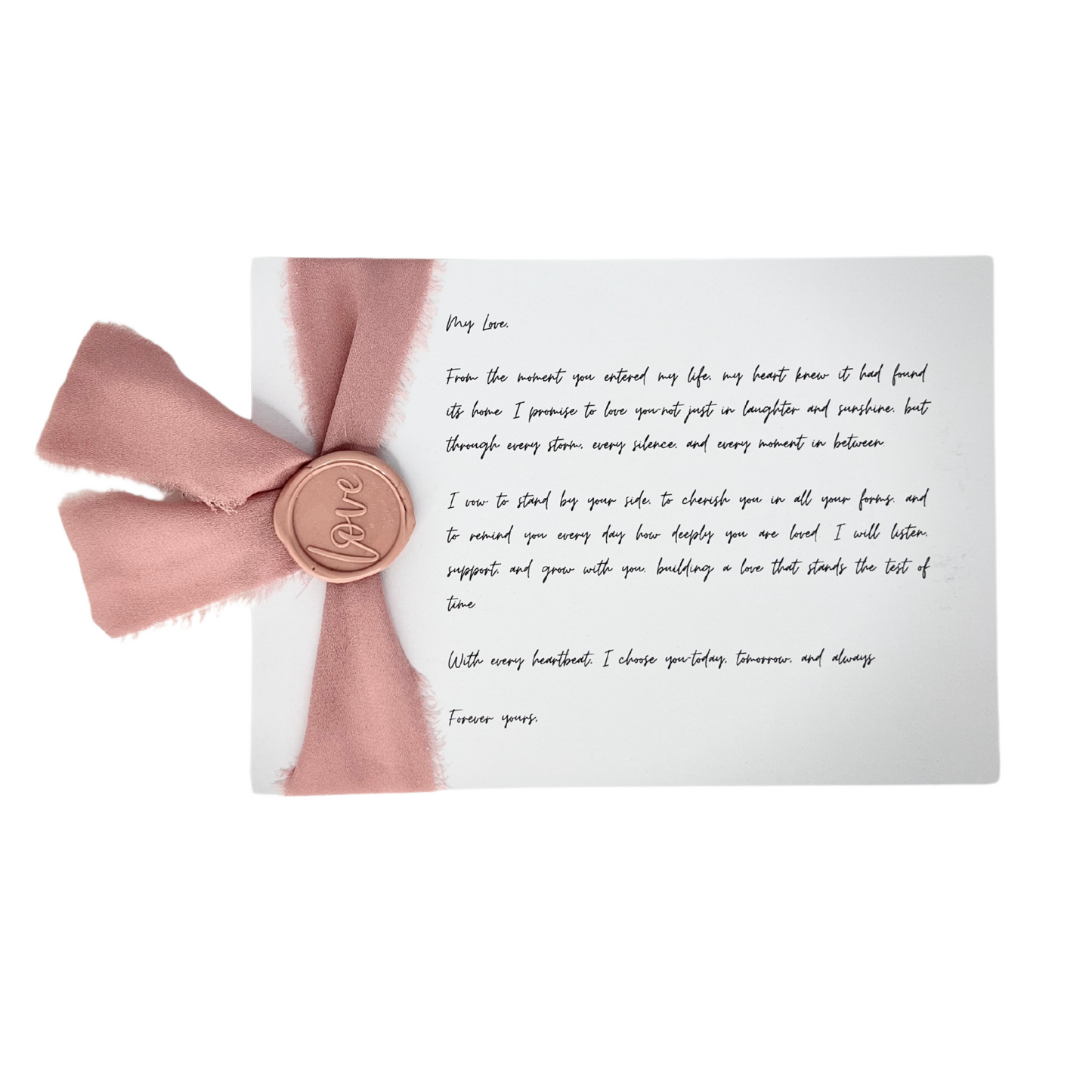 Romantic 5x7 Love Letter with Pink Ribbon & Wax Seal