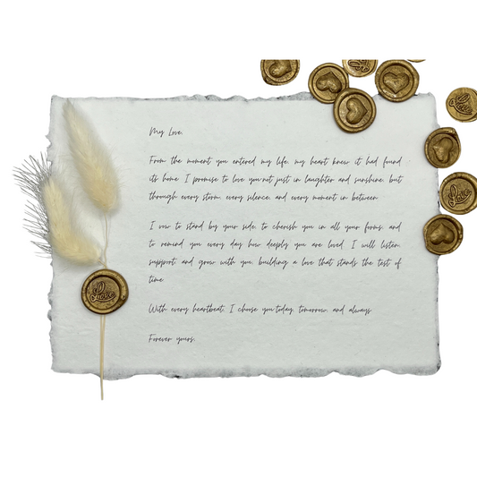 Golden Whispers deckle edges personalized letter, 5 x 7 in.