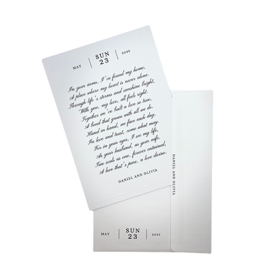 Eternal vow, Minimalist white personalized letter, 5 x 7 in.