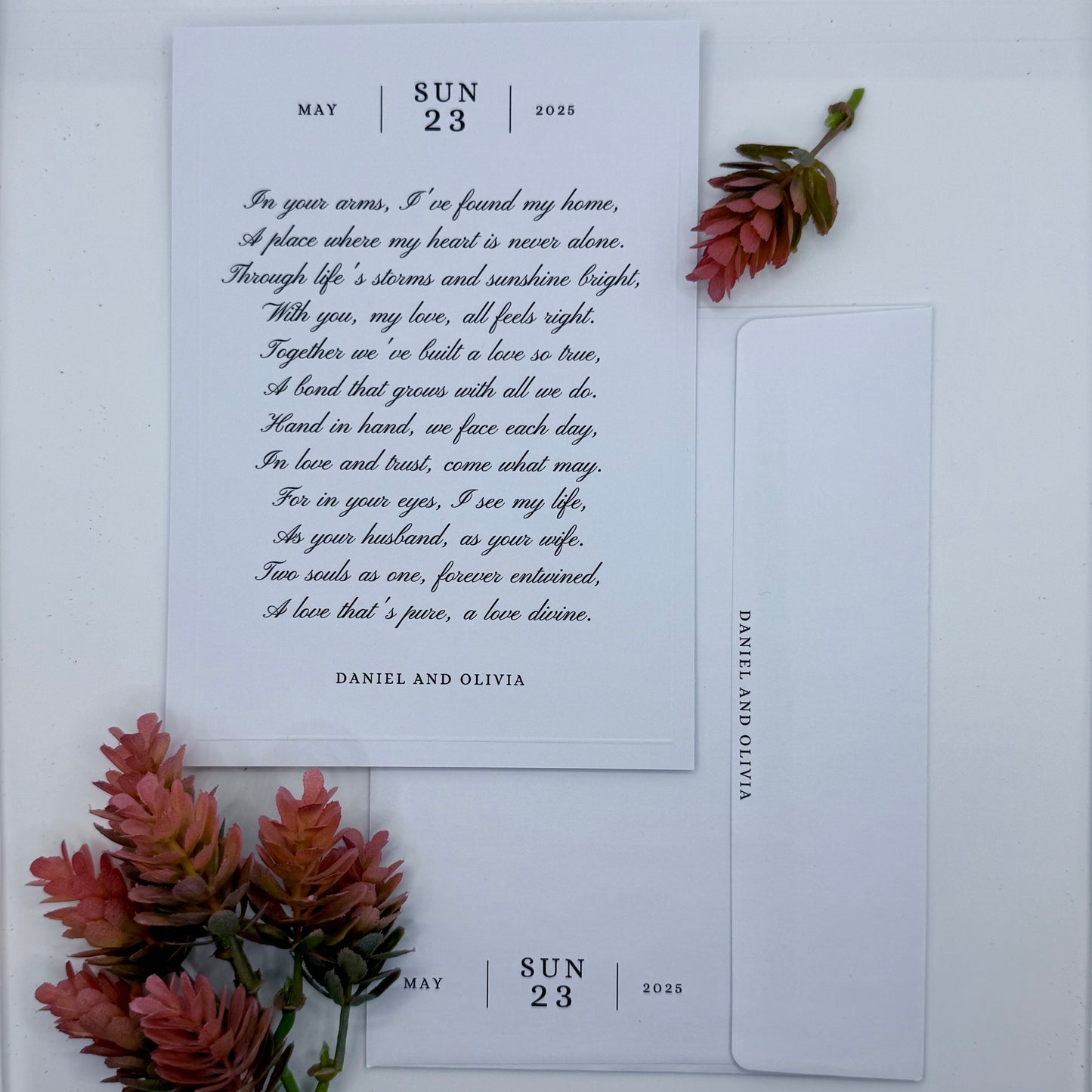 Eternal vow, Minimalist white personalized letter, 5 x 7 in.