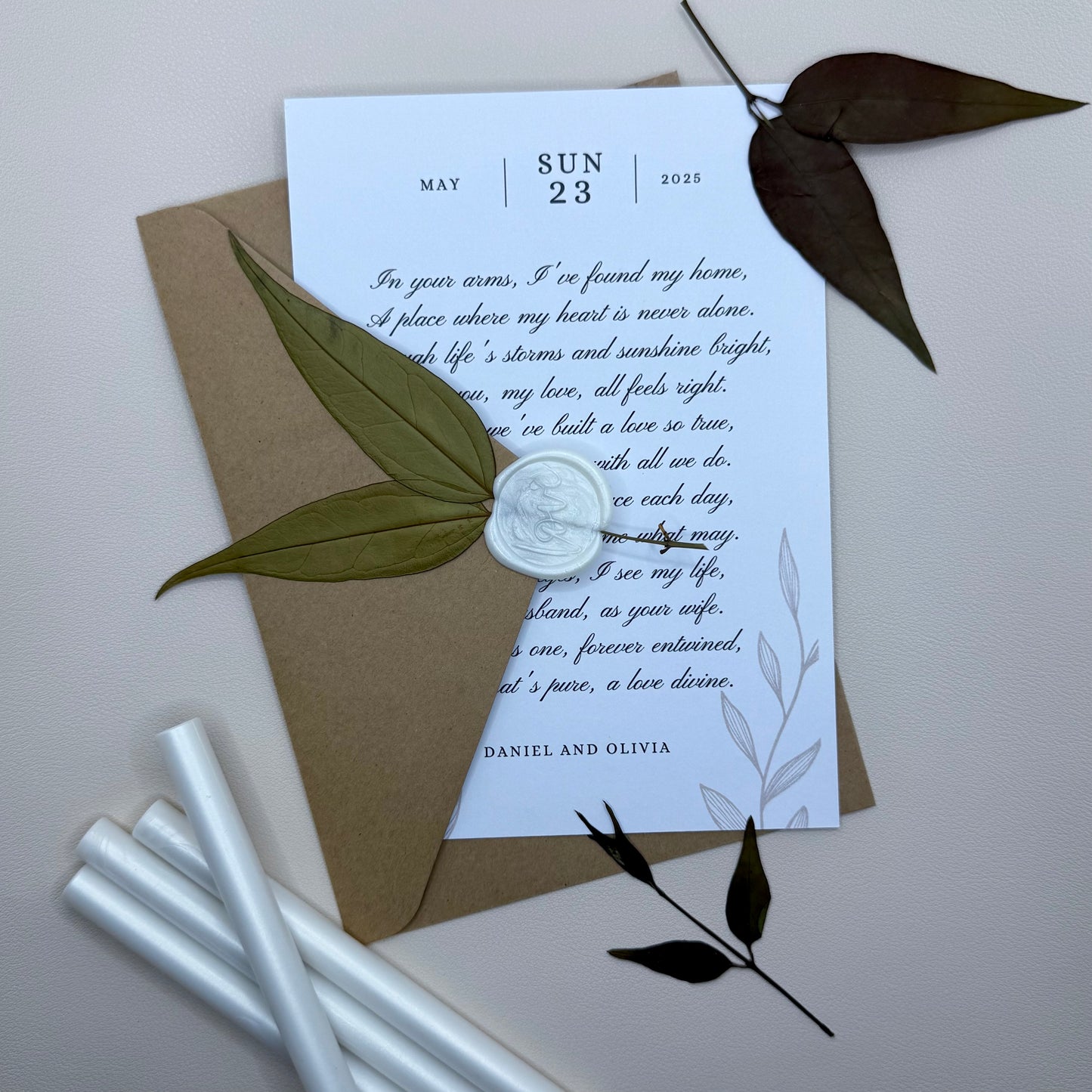 Earthy Style Personalized Love Letter – 5x7 Keepsake with Wax Seal & Envelope