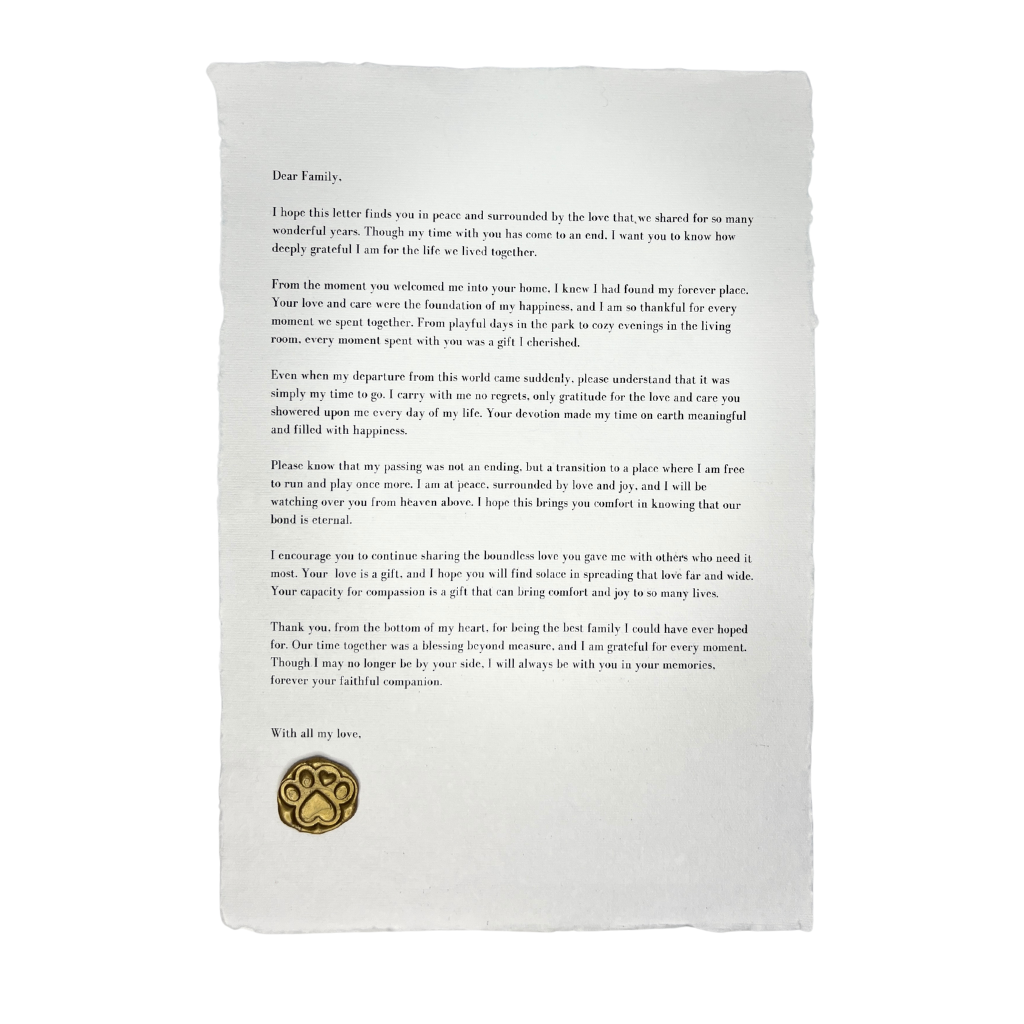 Dog-Pet Memorial Letter Keepsake | Pet Loss Gift | Personalized Tribute 8 x 11