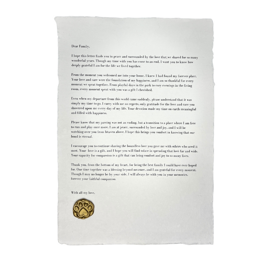 Dog-Pet Memorial Letter Keepsake | Pet Loss Gift | Personalized Tribute 8 x 11