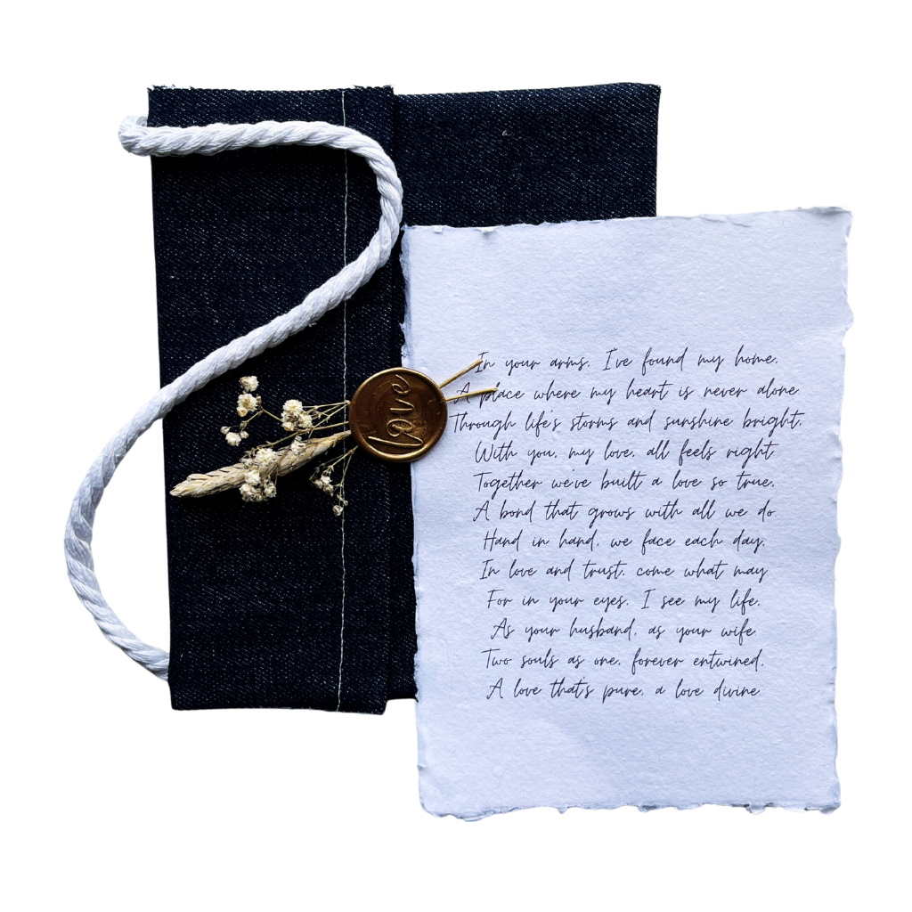 Personalized denim fabric purse and letter, 5 x 7 in.