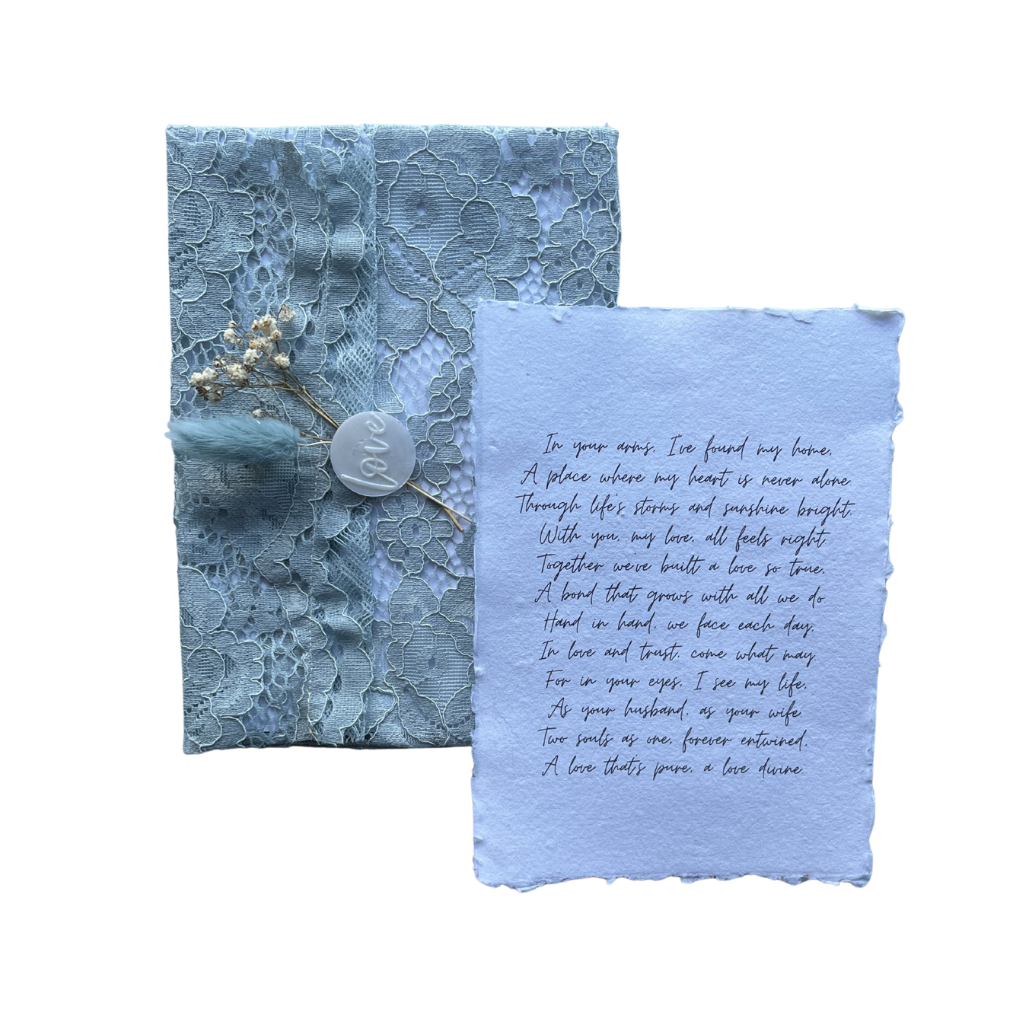 Old baby blue fabric envelope with letter, 5 x 7 in.