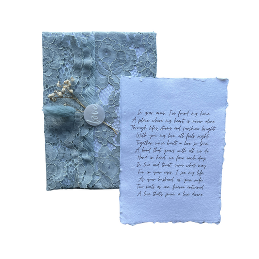 Old baby blue fabric envelope with letter, 5 x 7 in.