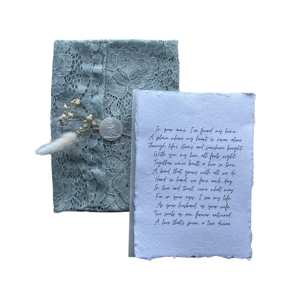 Old baby blue fabric envelope with letter, 5 x 7 in.