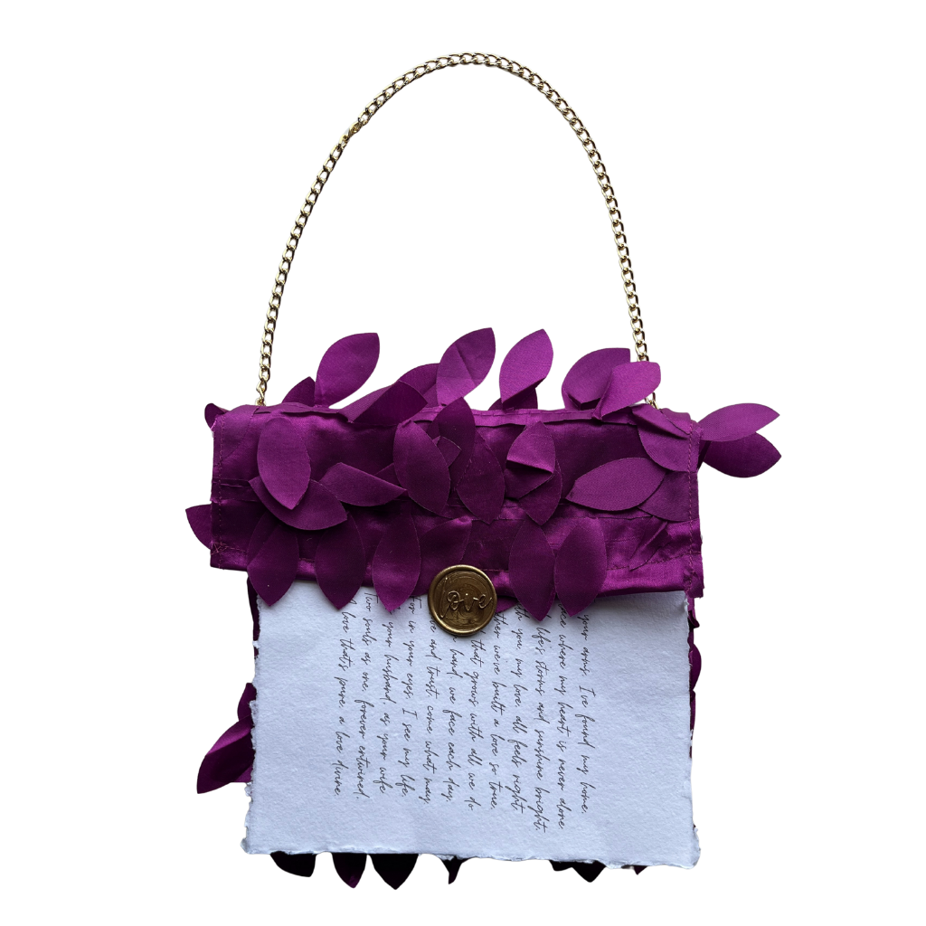 Pink leaves purse envelope with letter, 5 x 7 in.